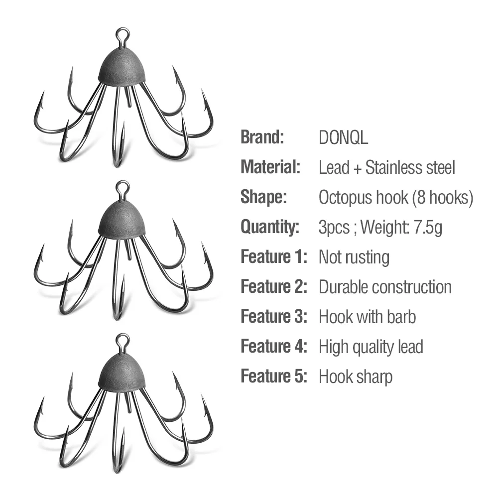 DONQL 3pcslot Combination Fishing Hooks Explosion Coil Keeper Fishhook Octopus Monsters Hooks Carp Fishing Accessories (4)