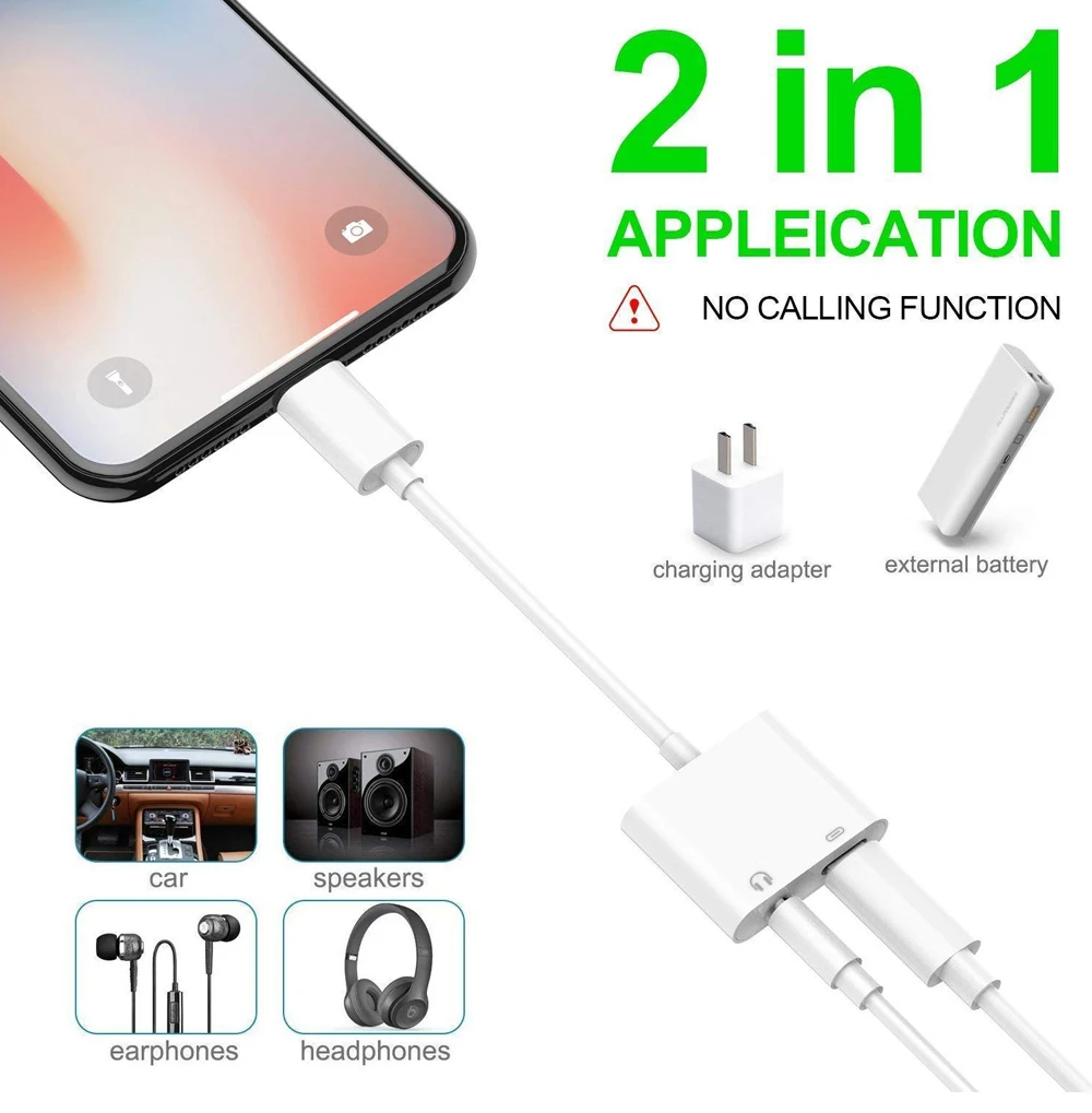 Ascromy 2in1 3.5mm Jack AUX Adapter Splitter For Apple iPhone XS Max XR X S 8 Plus 7 Headphone Earphone Audio Charger Converter (6)