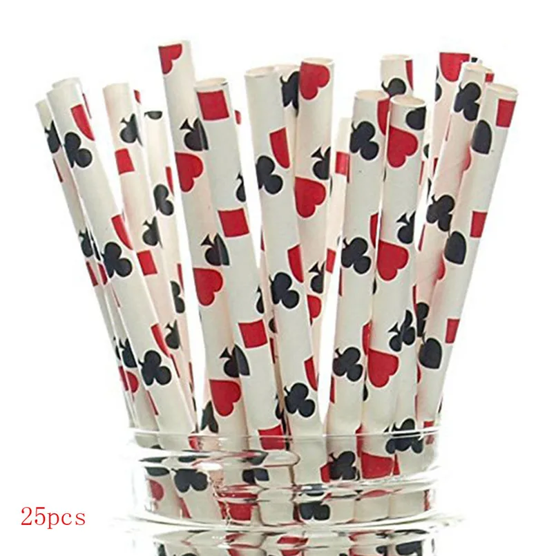 

wedding decoration table centerpieces 25Pcs party decoration Degradable Kraft Paper Suction Tube Poker Pattern Straws 30JULY22