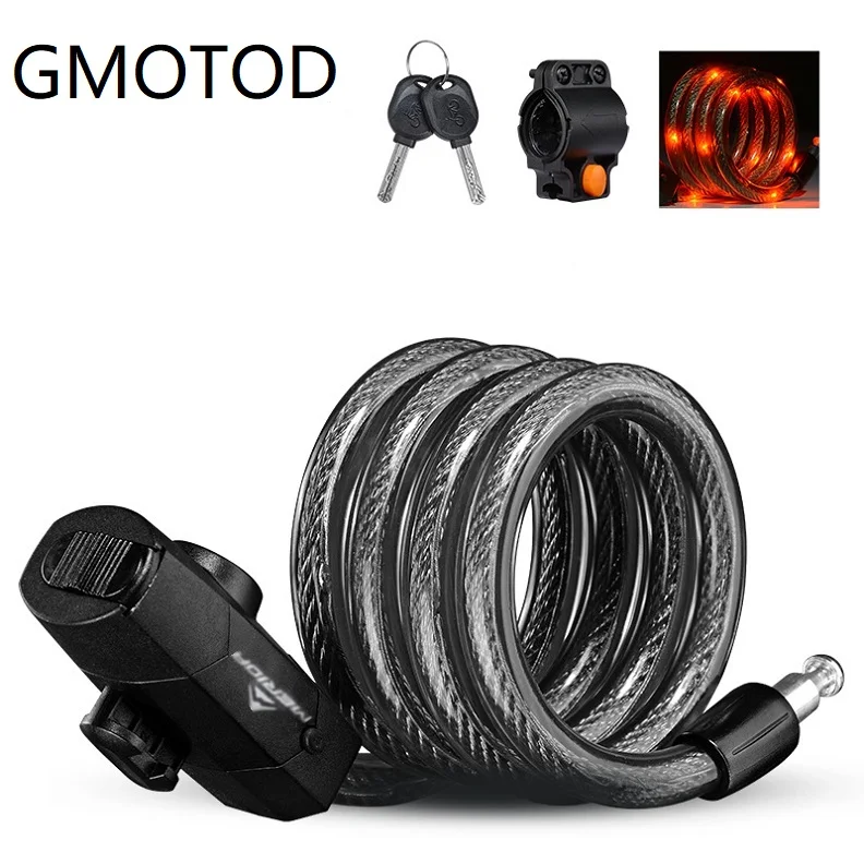 

GMOTOD Bicycle Cable Lock With Bike Rear Light Waterproof USB Rechargeable Bike Anti Theft Locks