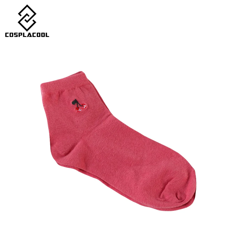 [COSPLACOOL] Новое поступление, милые женские хлопковые носки с вышивкой вишни, Harajuku, однотонные повседневные носки для девочек, 5 цветов, Meias - Цвет: 4
