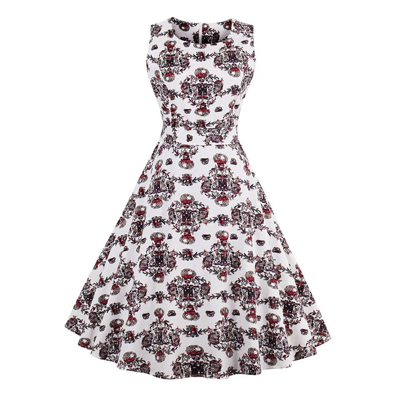 Kostlish 9 Style Print Summer Dress Women 2017 Sleeveless Swing 1950s Hepburn Vintage Tunic Dress Elegant Party Dresses Sundress (19)