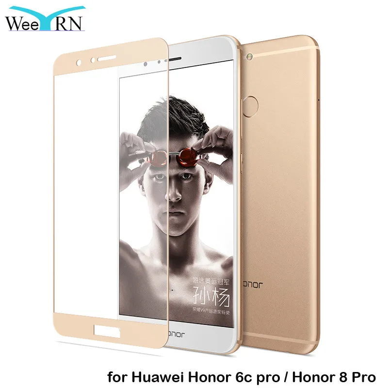 

WeeYRN 9H 2.5D Full Cover Flim For Huawei Honor 6C Pro Tempered Glass Screen Protector For Huawei honor 8 Pro Protective Glass