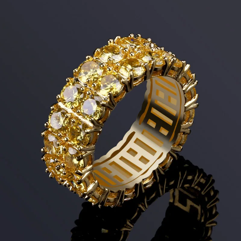 

Stylish luxury double row micro-inlaid AAA dazzling golden zircon unisex ring