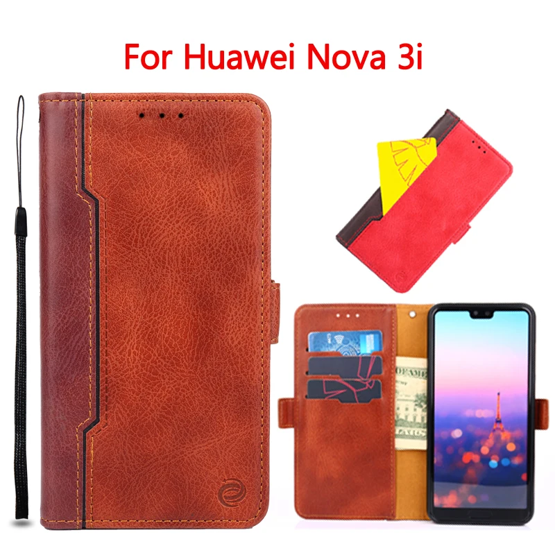 Чехол-кошелек для huawei Nova 3i P Smart plus Honor 8X Флип кожаный чехол с контрастным цветом