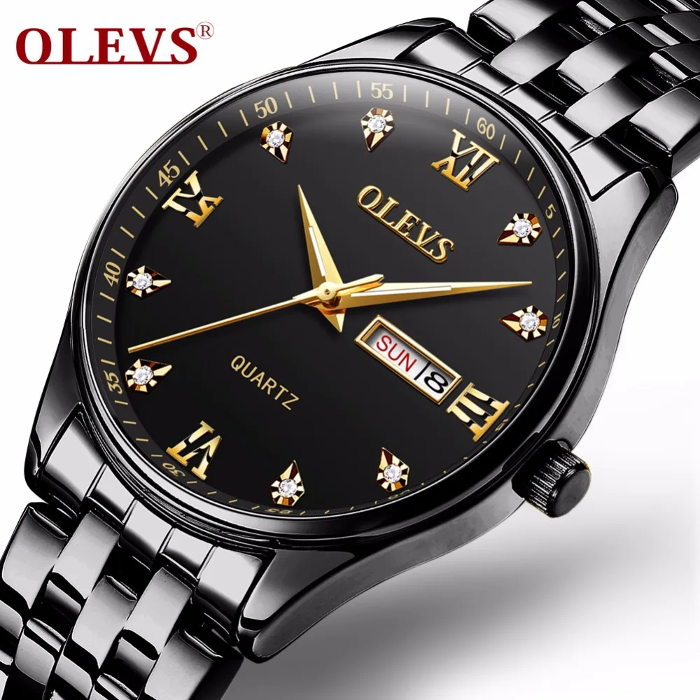 Relogio Masculino OLEVS часы мужские с бриллиантовым циферблатом черные Топ бренд