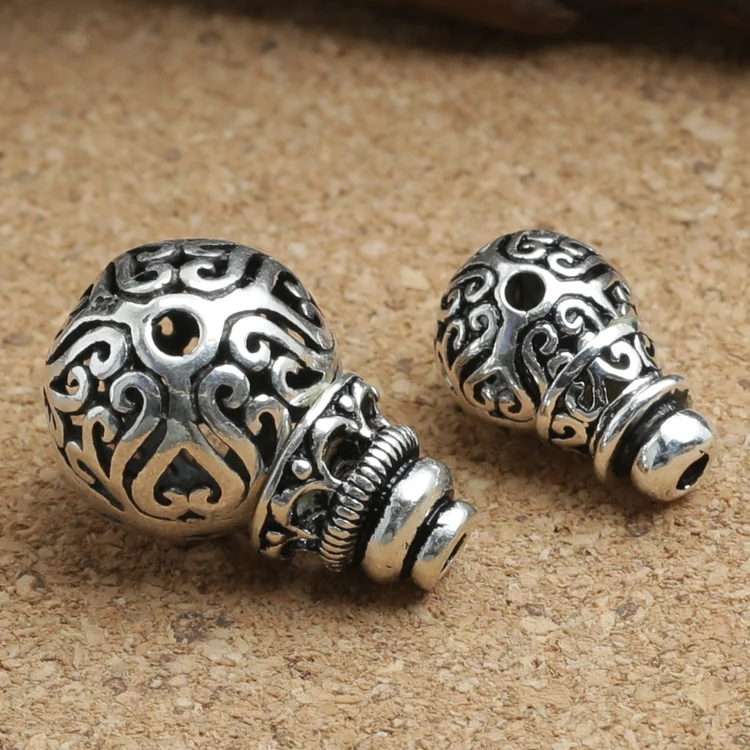 Handmade 925 Silver Lucky Symbol Guru Bead Hollowed Tibetan Mala's Guru