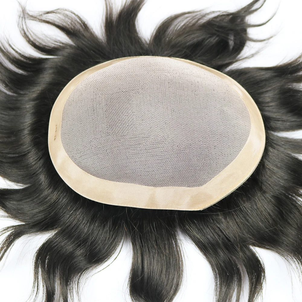 SimBeauty 100% Human Hair Toupee For Men Mono Lace With NPU Human Hair Toupee Replacement System Natural Straight 5 Colors