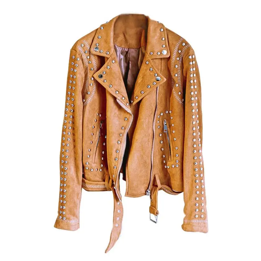 

Autumn and winter fashion Korean embroidery rivet beading Suede jachet female versatile long-sleeved leather jacket wq2433