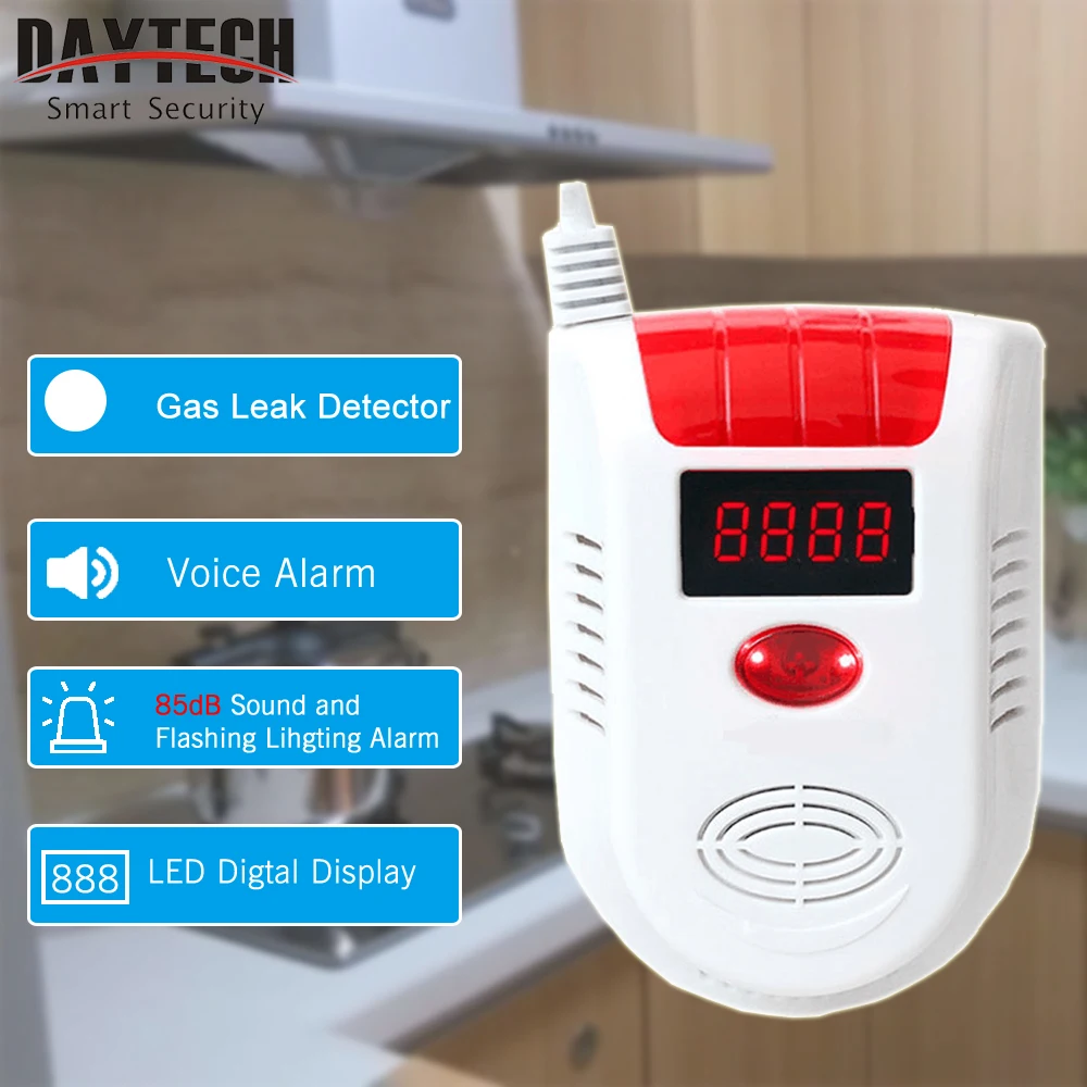 DAYTECH LPG Fired GAS Detector Alarm LED Display LPG LNG Gas Leak Sensor for Home Security