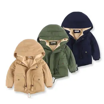 

Boy coat plus velvet thickening boy's jacket children's plus velvet trench coat kids winter clothing