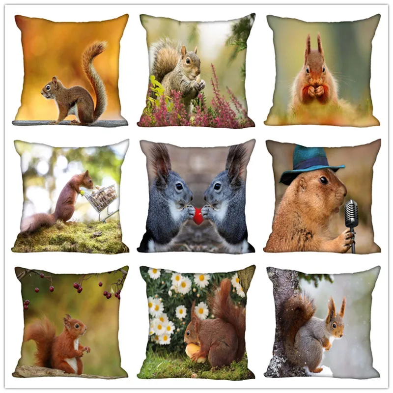 

Custom Squirrel Square Pillowcase Custom Zippered Bedroom Home Pillow Cover Case 1pcs custom 40x40cm