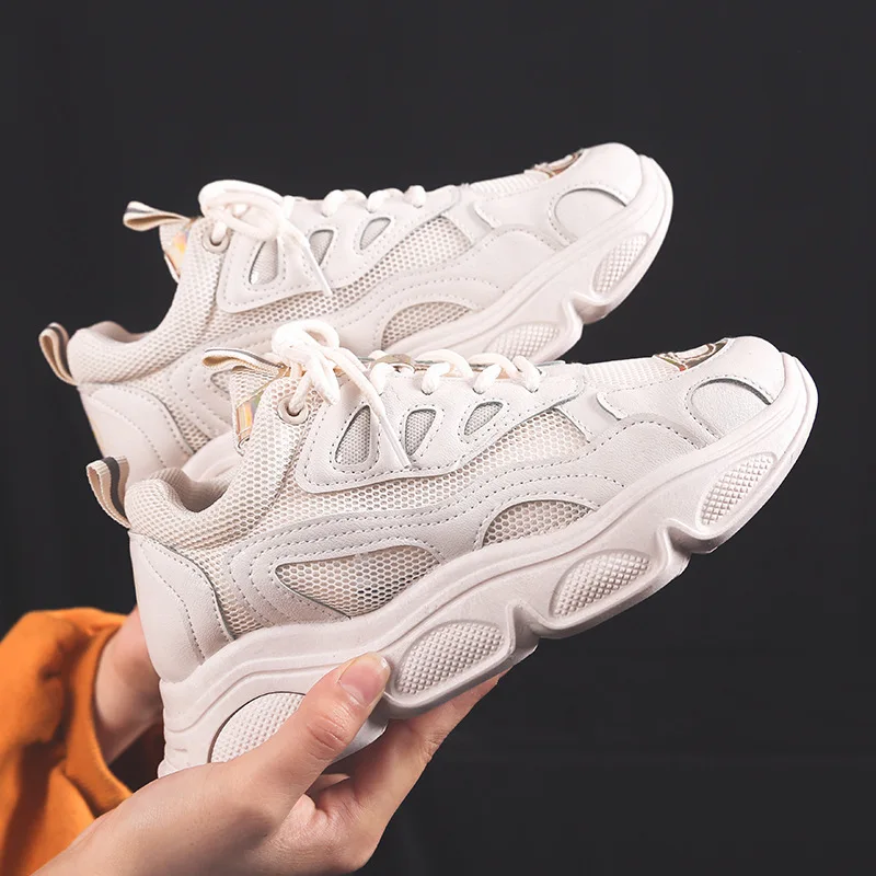 Women's Shoes Woman Tide Shoe Net Noodles Ventilation Casual Shoes Motion Run Shoe Increase Student Sneakers Zapatos De Mujer
