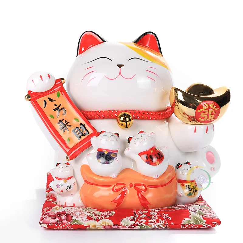 9 inch Ceramic Maneki Neko Statue Lucky Cat Money Box Fortune Cat