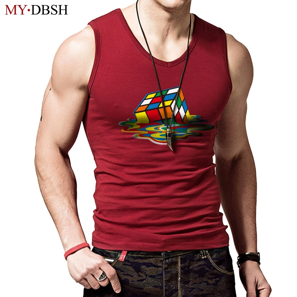

Brand Men Cotton Sleeveless Tees Big Bang Theory Print Design Rubik Cube Tank Tops Gyms Bodybuilding Undershirt Fitness Vest