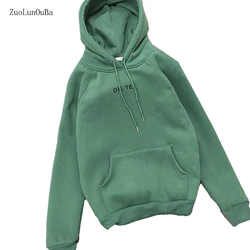 

Autumn Winter Casual womens hoodies Green Oh Yes Print Harajuku Long sleeve Loose Pullover Women Sweatshirt 2019 Women clothing