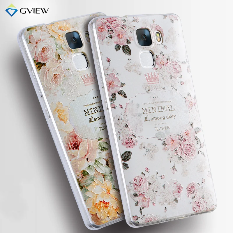 For Huawei Honor 7 Case Luxury Transparent Soft TPU 3D Relief Print Back Flip Cover Case