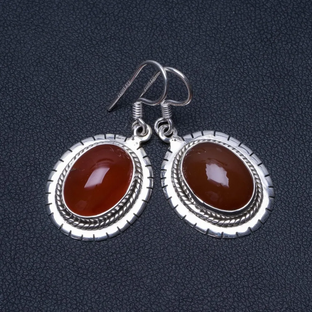 

Natural Carnelian Unique Punk Style 925 Sterling Silver Earrings 1 1/2" P2423