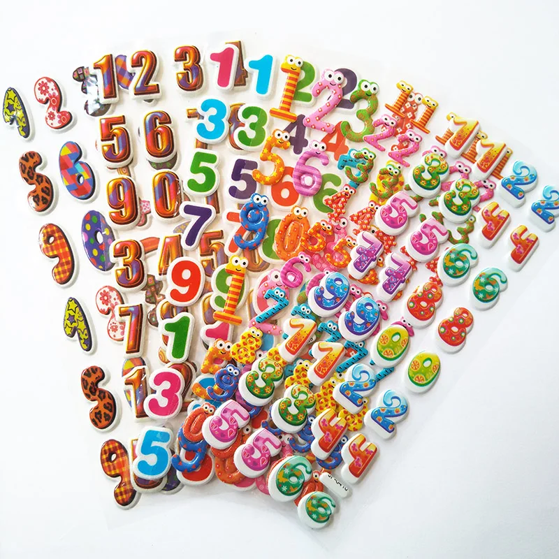 6 листов/партия, милые Мультяшные наклейки с цифрами, стикеры буквы алфавита, Пузырьковые наклейки для раннего обучения, цифровые наклейки для малышей, детские игрушки