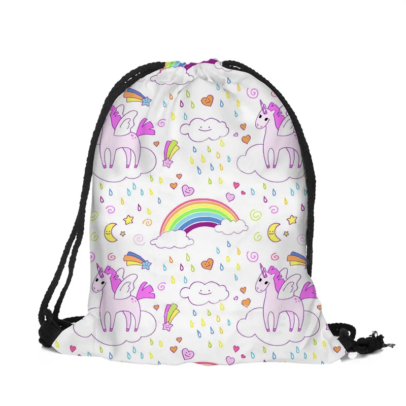 39x30 см Забавный Harajuku Милая ткань Drawstring сумки холст Kawaii сумки для хранения рюкзак 3d принт для женщин упаковка подарочный пакет мультфильм