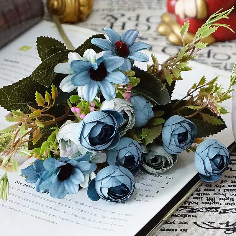 Высокое качество искусственные цветы Пион яркие шелковые цветы ромашки украшение Искусственные цветы Свадьба дом отель офис A4150 - Цвет: Blue