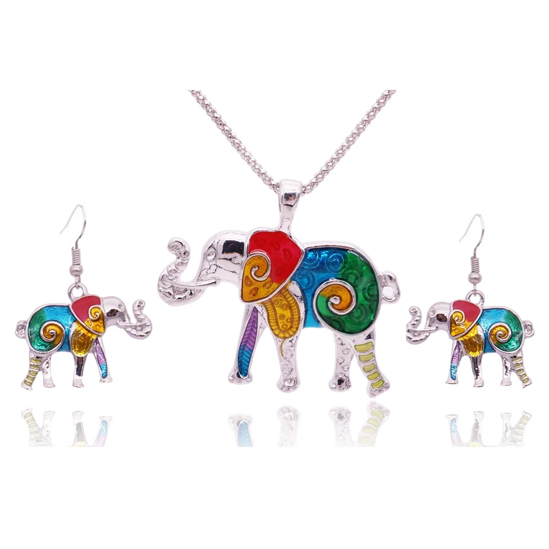 Colorful Enamel Elephant Jewelry Sets For Girls Animal Elephant
