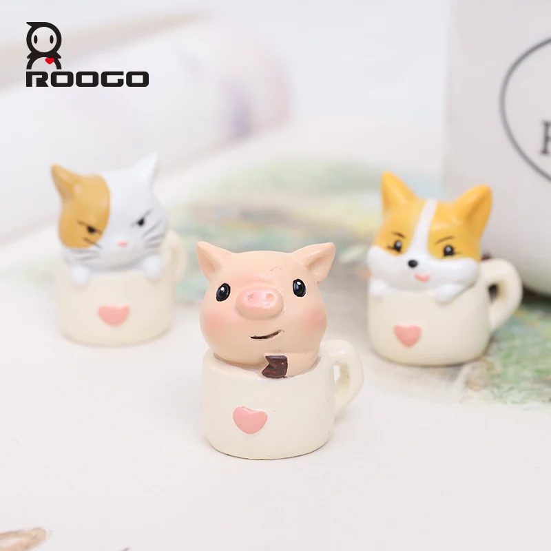 

Roogo Pet In Cup Fridge Magnet Souvenir Resin Animal Pattern Refrigerator Magnetic Message Sticker Home Decoration Accessories