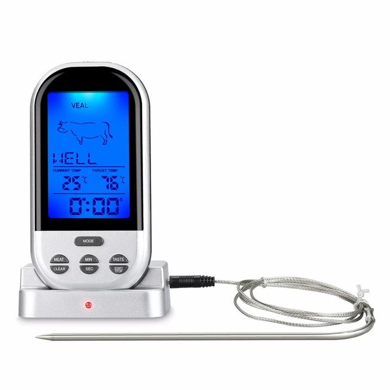 

Digital BBQ Thermometer Wireless Kitchen Oven Food Cooking Grill Smoker Meat Thermometer with Probe and Timer Temperature Alarm
