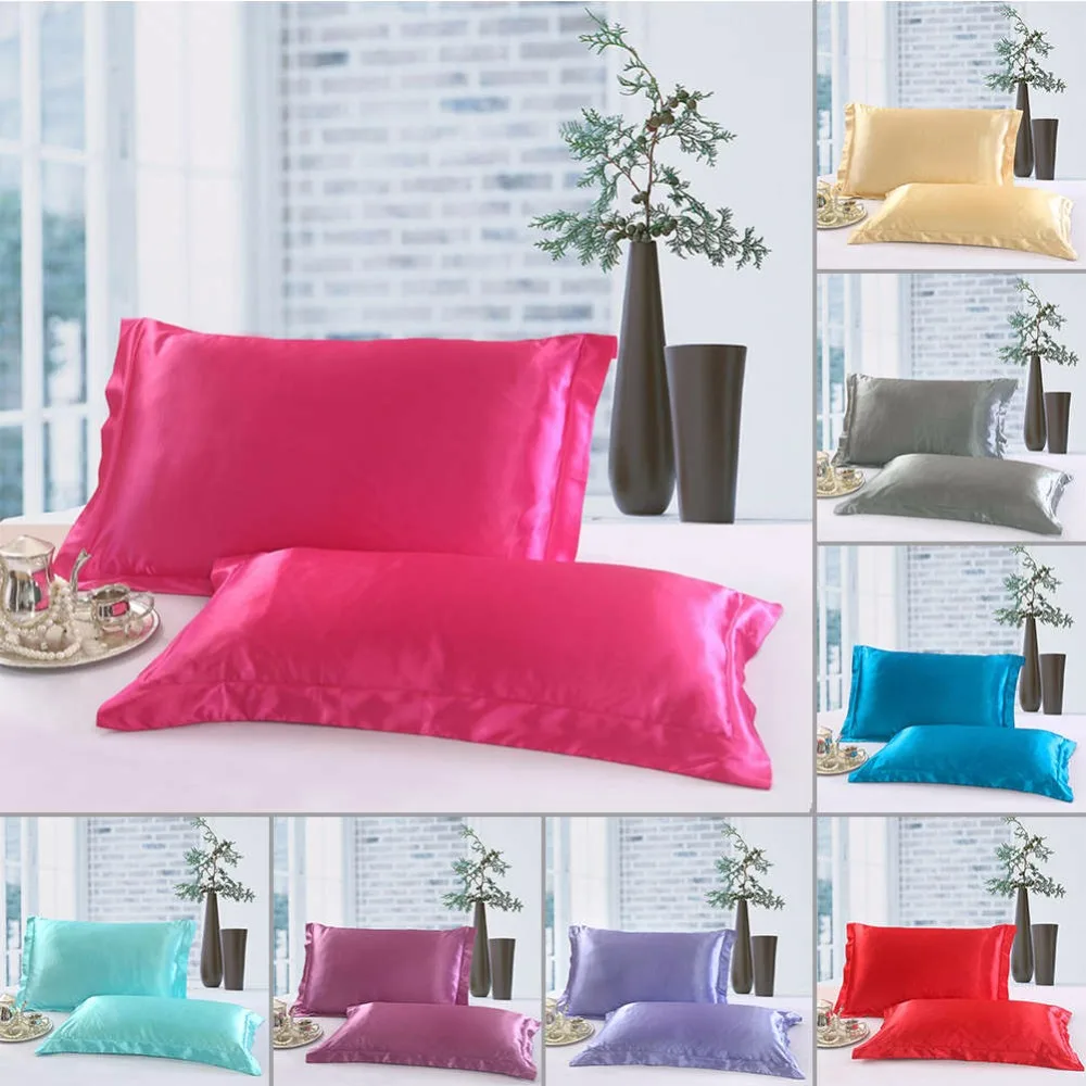 

1/2 Pcs/Set New Standard Size Polyester Satin Pillowcase ,100% Imitation Silk Solid Color Soft Comfortable Pillow Cover29