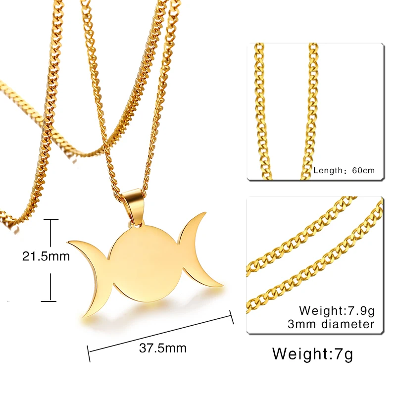Мужская Тройная богиня полумесяц Кулон ожерелье для мужчин Нержавеющая сталь Мужской Wiccan языческие украшения аксессуары 24"