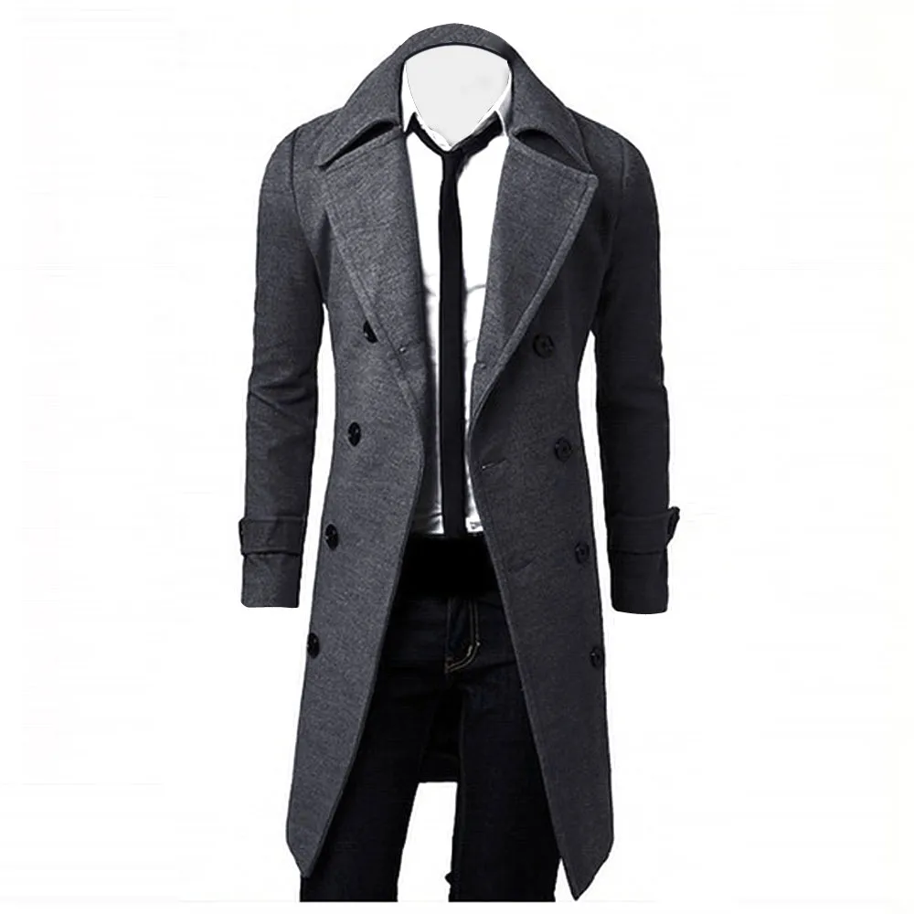 

Coat Men Blends Slim Erkek Mont Stylish Trench Coat Double Breasted Long Jacket Parka Wool abrigo kaban hombre mantel herren