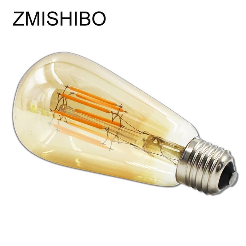 ZMISHIBO диммируемая Светодиодная лампа накаливания Янтарная ST64 110 220 В 4 6 8