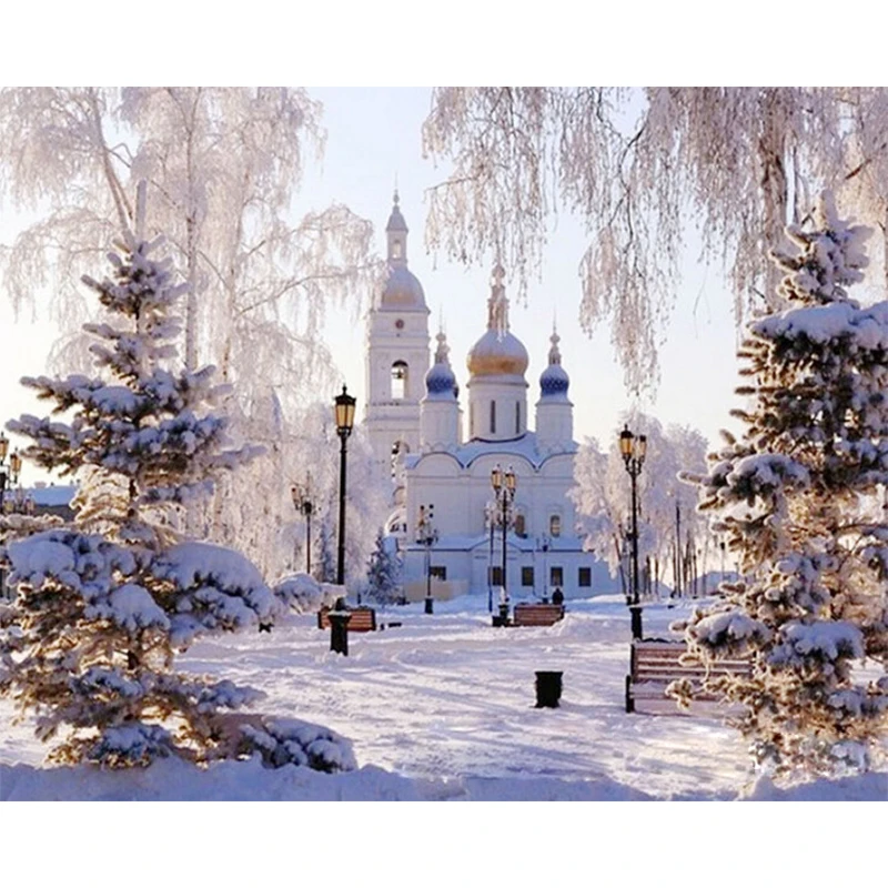 

Snow Castle Hand Made Paint High Quality Canvas Beautiful Painting By Numbers Surprise Gift Great Accomplishment