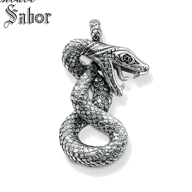 

Pendant Python Snake 925 Sterling Silver Black For Women & Men Lover's Heart Punk Gift Rebel Pendant Fit Necklace thomas