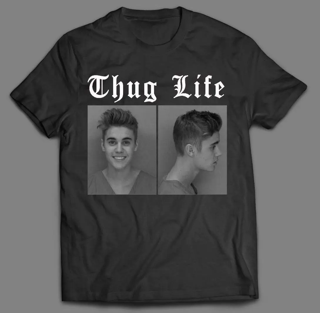 Джастин Бибер Thug Life Кружка выстрел забавные * олдскулл арт Для мужчин рубашка