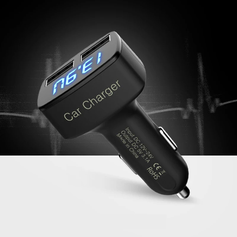 شاحن سيارة 4 في 1 المزدوج USB DC 5 V 3.1A مهايئ عام مع الجهد/درجة الحرارة/الحالي متر فاحص شاشة LED رقمية