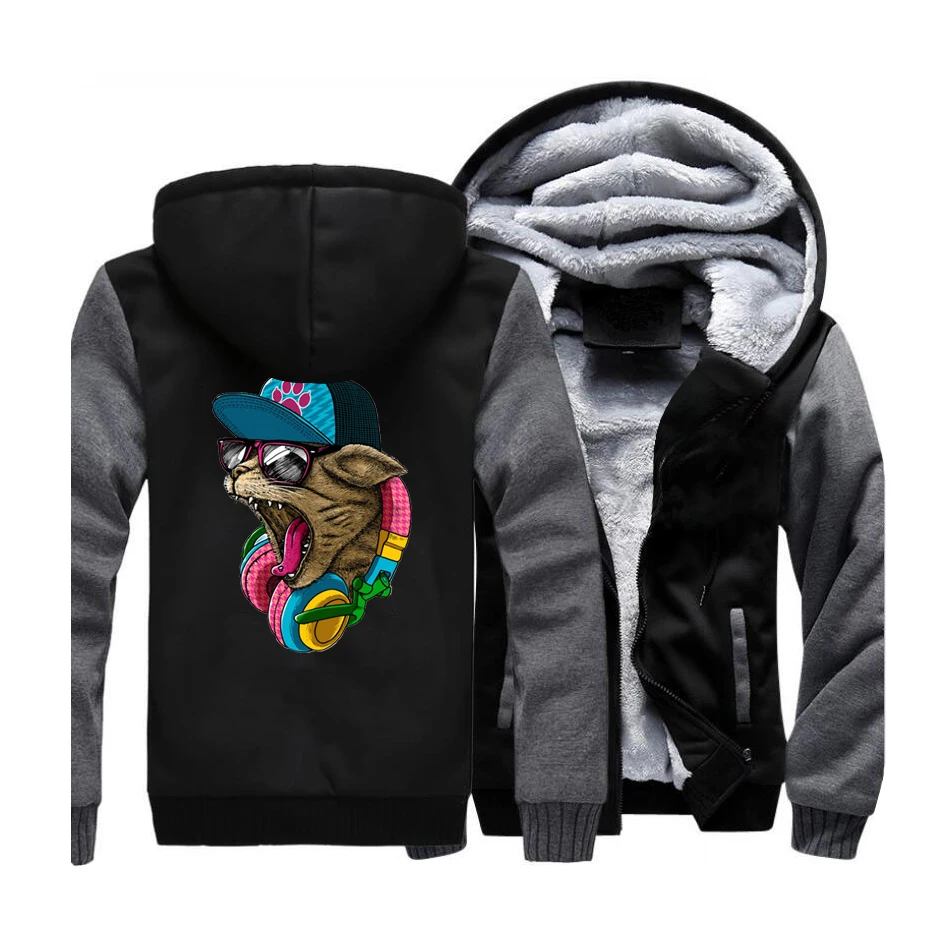 DJ Cats Mans Long Sleeve Hoodie Casual Pocket Hooded Sweatshirt