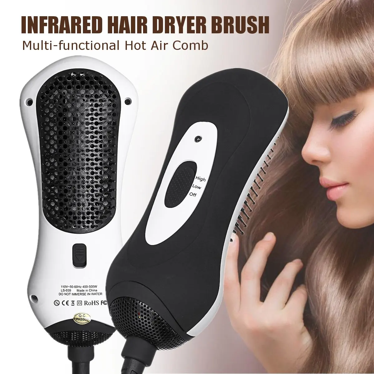 

2 in 1 Multifunctional Hair Dryer Volumizer Rotating Infrared Hot Hair Brush Curler Straightener Roller Styler Hair Dryer Brush