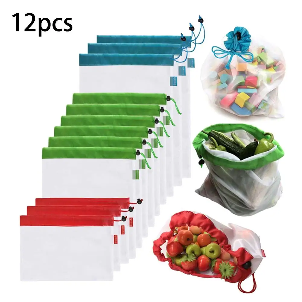 12 Pack Reusable Produce Mesh Bags Organic Cotton Storage for Fruits Vegetables Toys | Дом и сад