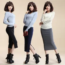 2016 Autumn Winter Women Skirt Wool Rib Knit Long Skirt Faldas Package Hip Split Skirts A919