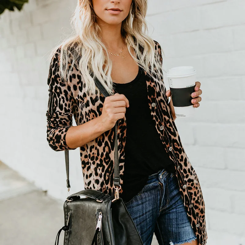 fashion Leopard Print coats women Autumn casual streetwear