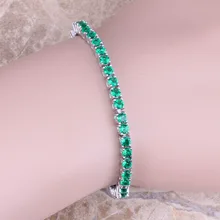 Галантный зеленый кубический цирконий 925 пробы серебряный браслет цепочка 7 дюймов и сумка для ювелирных изделий S0303A