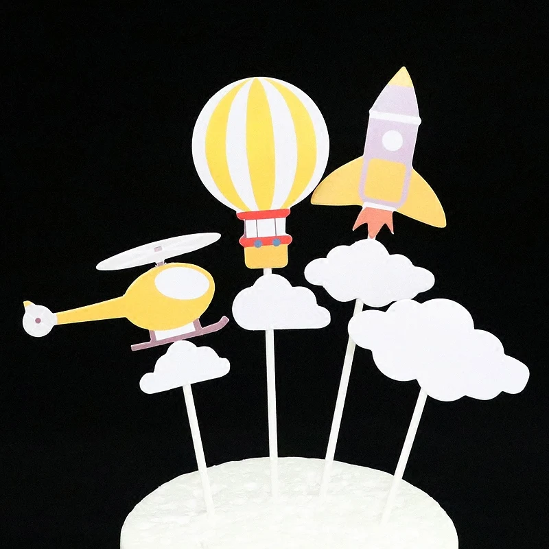 

4 pcs/lot cartoon airballon airplane birthday cake topper cupcake decoration baby shower kids birthday party favor supplies
