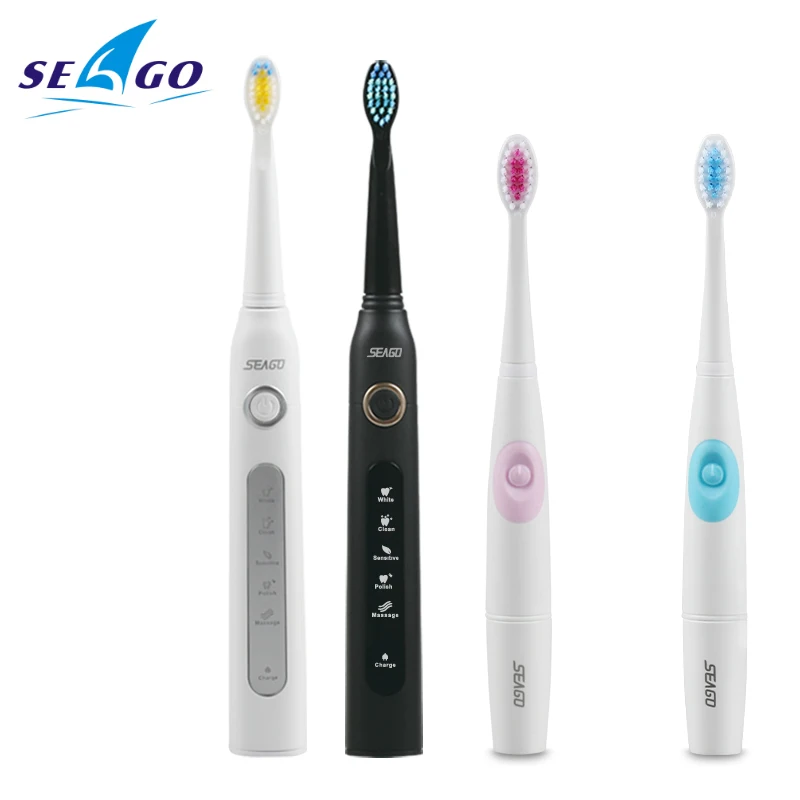 

SEAGO Sonic Electric Toothbrush Family Set Timer Brush USB Charge and Kids Battery Toothbrush Waterproof Deep Clean SG507+SG915