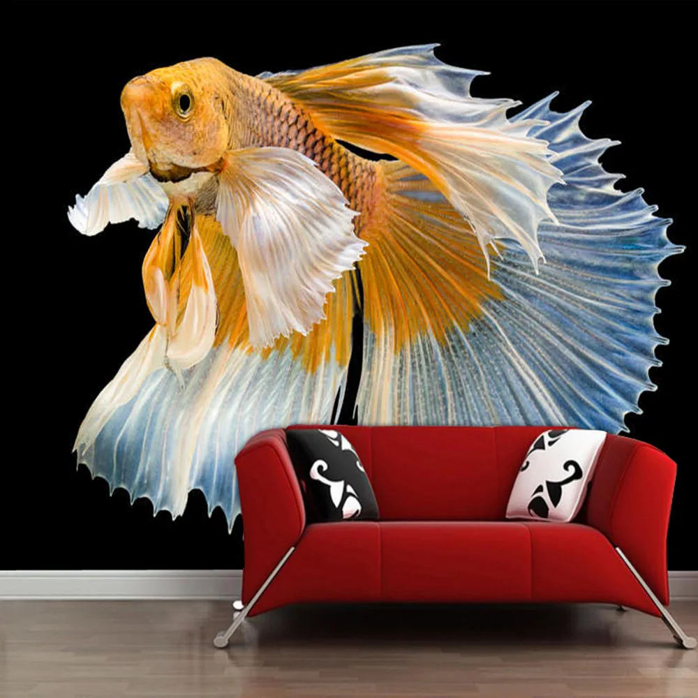 Обои 3d Papel de parede с желтыми рыбками на черном фоне обои для гостиной дивана