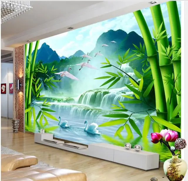 3d wallpaper kustom mural non woven wall sticker 3d hutan bambu air