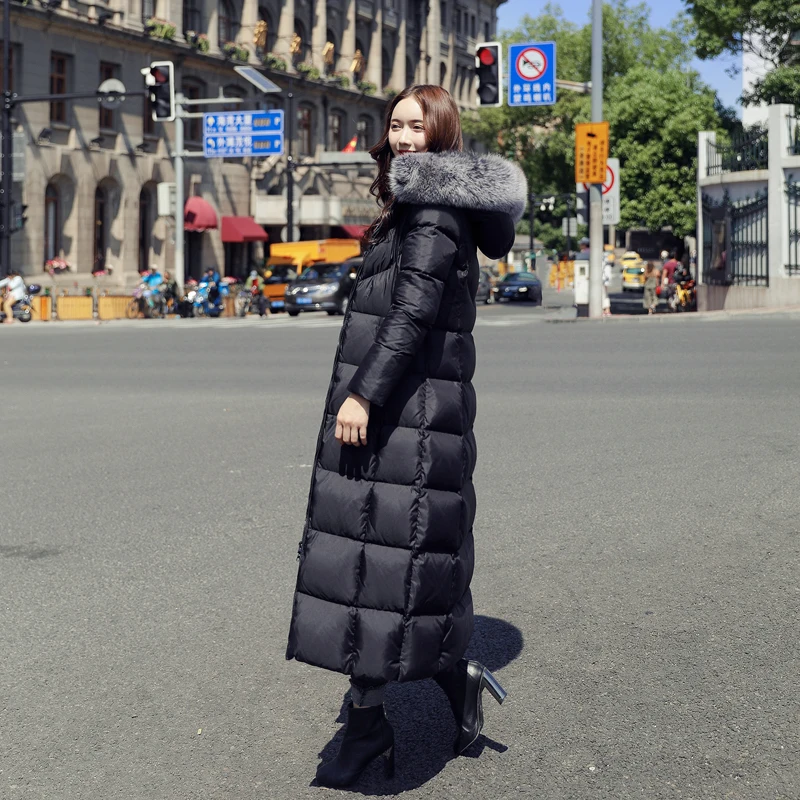 Zoe Saldana 2019 New Women Winter Jackets Real Fur Thickening X-Long Warm Parka Outwear Hooded Duck Down Winter Coat
