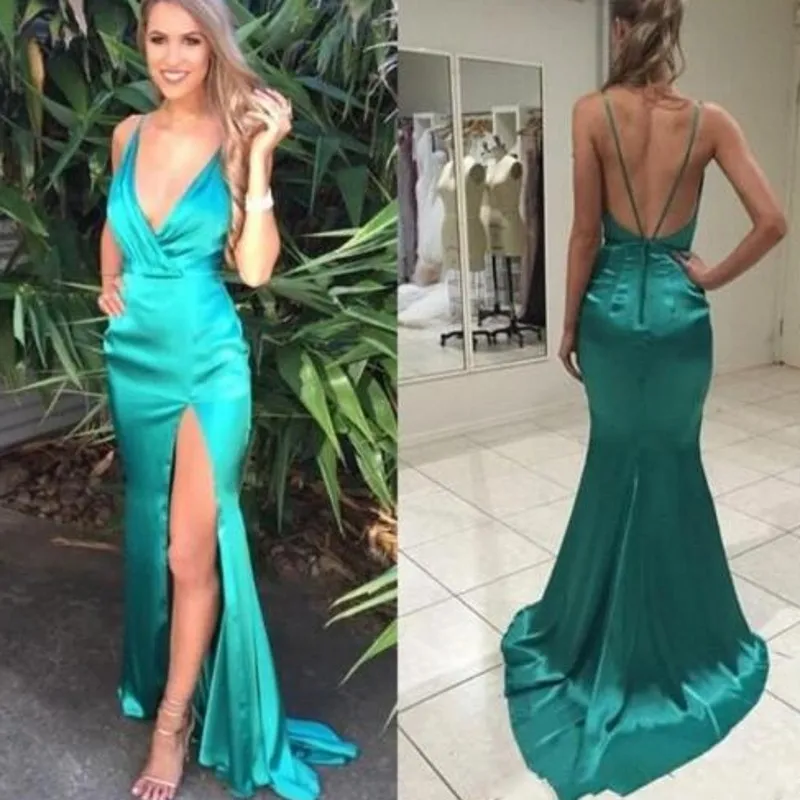 Павлин Вечерние платья Глубокий V Формальные платья Длинные vestido de festa longo robe de soiree русалка спагетти вечернее платье атласное