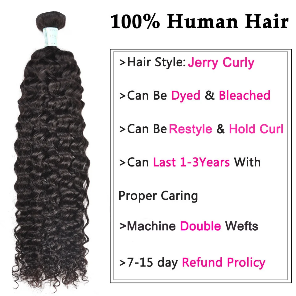 Jerry Curly 100% Curly Weave Human Hair Malaysia Hair Weave Bundles Natural Color Double Weft Extensions 1 Piece 8-26 Inch