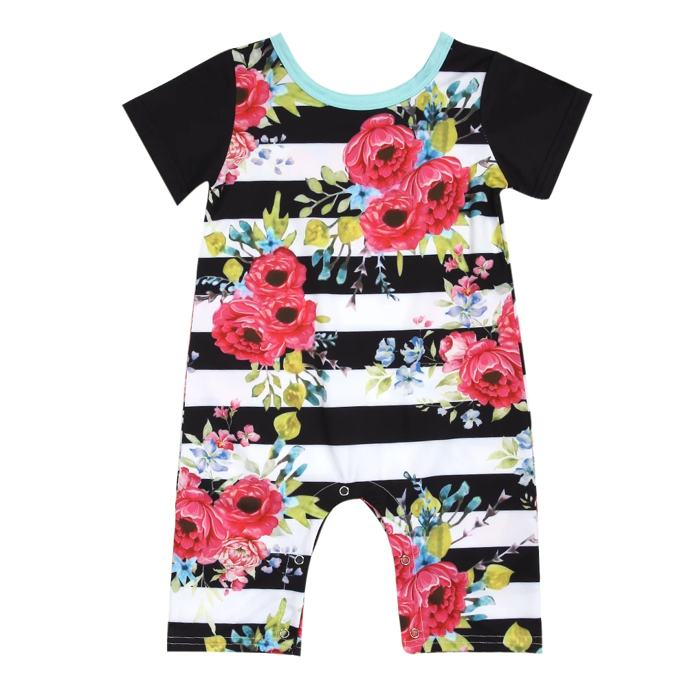 Newborn Infant Baby Girls Romper Short Sleeve O neck Stripes Floral